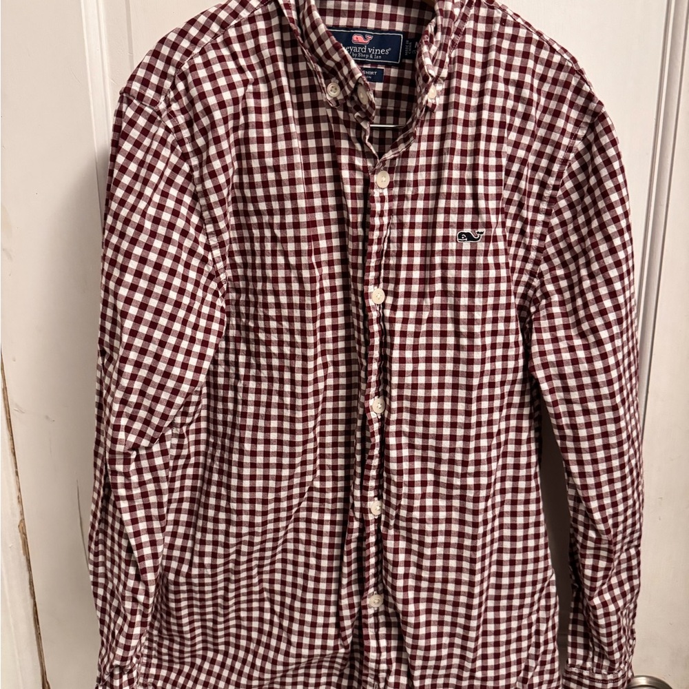 Vineyard Vines Boys Maroon Gingham Button Down Shirt
